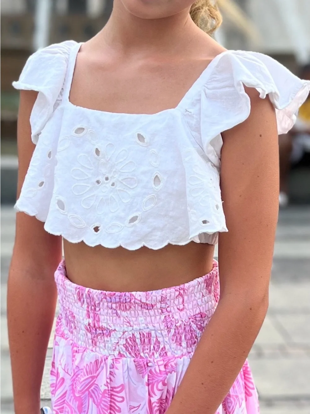 Zara White Eyelet Ruffle Crop Top for Girls